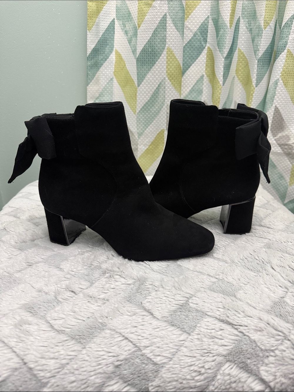Alex Marie Black Suede Ankle Boots with Back Bow
